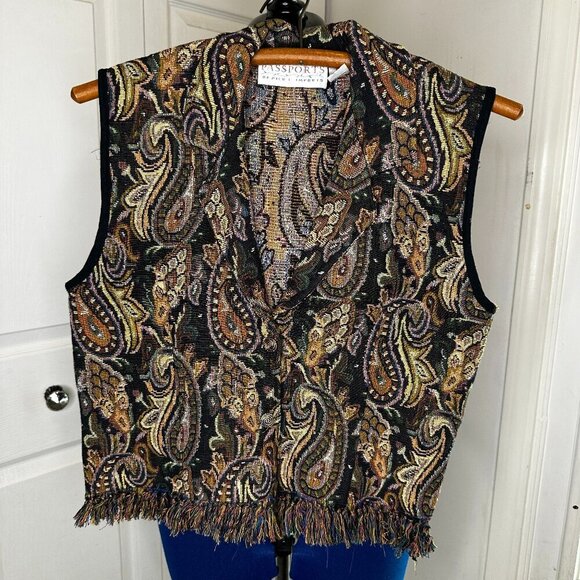 Passports Jackets & Blazers - Vintage Passports Pier 1 Imports Tapestry Paisley Fringe Vest Size SMALL